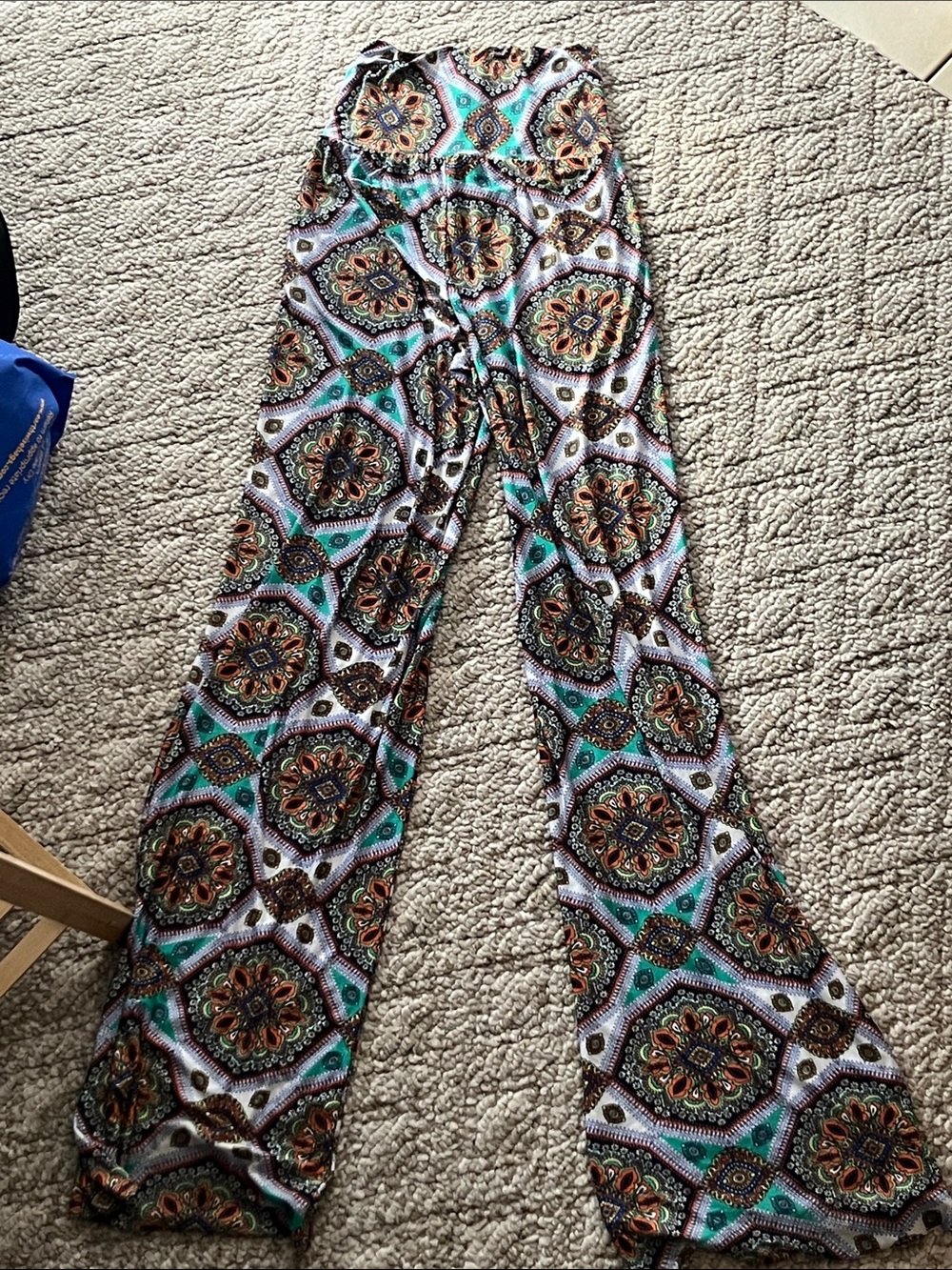 Women’s Boho Printed Wide-Leg Pants - Teal Multi